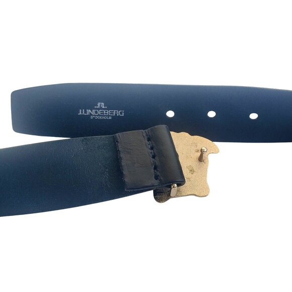 J Lindeberg Stockholm Vintage Leather Black Belt 32 Metal Mercury Buckle M - Picture 6 of 10